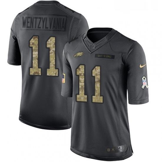 Mens Nike Philadelphia Eagles 11 Carson Wentz Limited Black 2016 Salute to Service Wentzylvania NFL Jersey