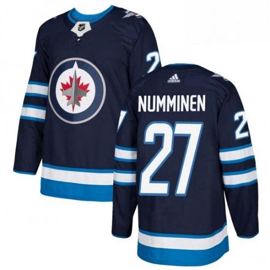 Mens Adidas Winnipeg Jets 27 Teppo Numminen Authentic Navy Blue Home NHL Jersey