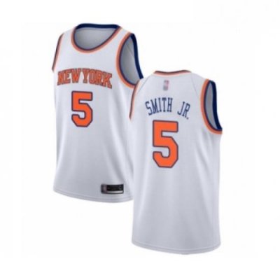 Mens New York Knicks 5 Dennis Smith Jr Authentic White Basketball Jersey Association Edition