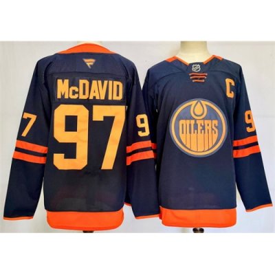 Men Edmonton Oilers 97 Connor McDavid Navy 2024 25 C Patch Stitched Jersey