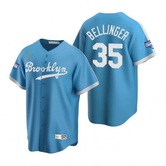 Men Brooklyn Los Angeles Dodgers 35 Cody Bellinger Light Blue 2020 World Series Champions CooperstoWn Collection Jersey