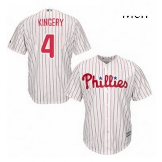 Mens Majestic Philadelphia Phillies 4 Scott Kingery Replica WhiteRed Strip Home Cool Base MLB Jersey