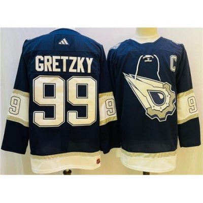 Men Edmonton Oilers 99 Wayne Gretzky Navy White Stitched Jersey