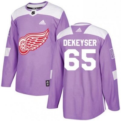 Mens Adidas Detroit Red Wings 65 Danny DeKeyser Authentic Purple Fights Cancer Practice NHL Jersey