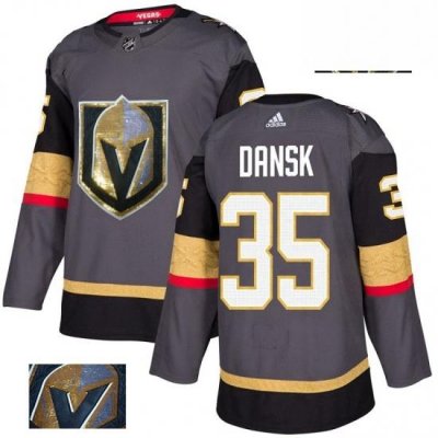 Mens Adidas Vegas Golden Knights 35 Oscar Dansk Authentic Gray Fashion Gold NHL Jersey