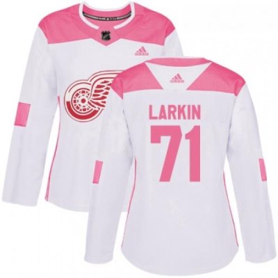 Womens Adidas Detroit Red Wings 71 Dylan Larkin Authentic WhitePink Fashion NHL Jersey