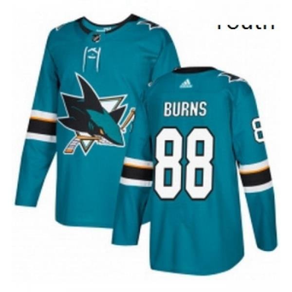 Youth Adidas San Jose Sharks 88 Brent Burns Authentic Teal Green Home NHL Jersey