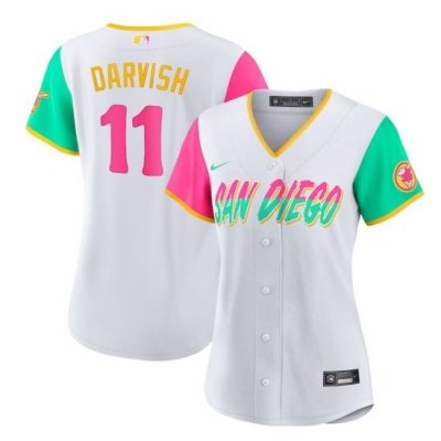 Women San Diego Padres 11 Yu Darvish 2022 White City Connect Cool Base Stitched Baseball Jersey