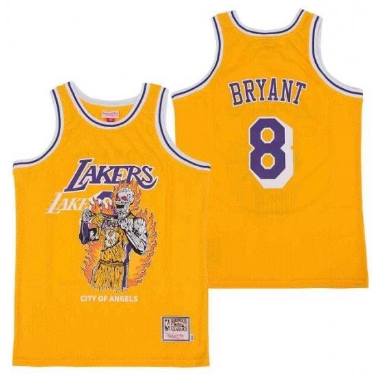 Men Lakers 8 Kobe Bryant Skull Edition Yellow Throwback Jersey