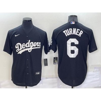 Men Los Angeles Dodgers 6 Trea Turner Black Cool Base Stitched Baseball Jerseyy