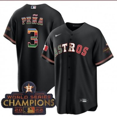 Men Houston Astros 3 Jeremy Pena 2022 Black World Serise Champions Patch Cool Base Jersey