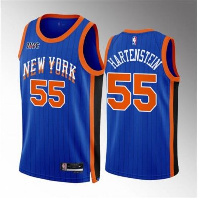 Men New Yok Knicks 55 Isaiah Hartenstein Blue 2023 24 City Edition Stitched Basketball Jersey