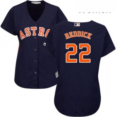 Womens Majestic Houston Astros 22 Josh Reddick Replica Navy Blue Alternate Cool Base MLB Jersey