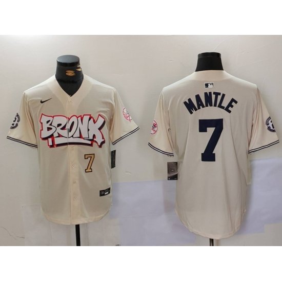 Men New York Yankees 7 Mickey Mantle The Bronx Graffiti V2 Vapor Limited Stitched Baseball Jersey 3