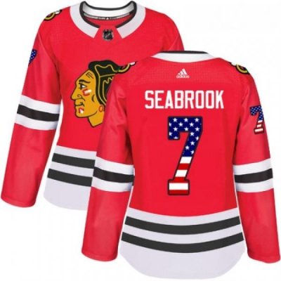 Womens Adidas Chicago Blackhawks 7 Brent Seabrook Authentic Red USA Flag Fashion NHL Jersey