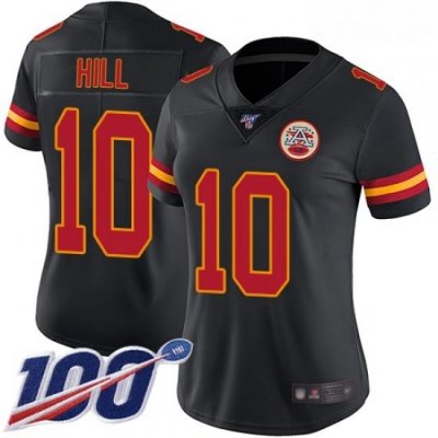 Chiefs #10 Tyreek Hill Black Women Stitched Football Limited Rush 100th Season Jersey