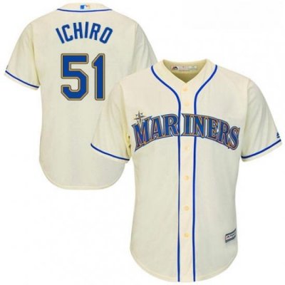 Youth Majestic Seattle Mariners 51 Ichiro Suzuki Authentic Cream Alternate Cool Base MLB Jersey