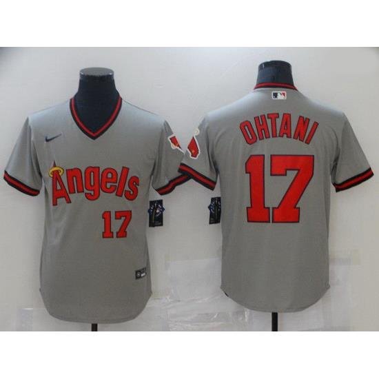 Men Men Los Angeles Angels 17 Ohtani Grey Game ThroWback 2021 Nike MLB Jersey