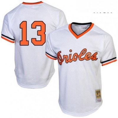 Mens Mitchell and Ness Baltimore Orioles 13 Manny Machado Replica White Throwback MLB Jersey