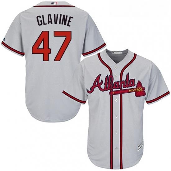 Youth Majestic Atlanta Braves 47 Tom Glavine Replica Grey Road Cool Base MLB Jersey