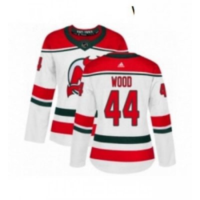 Womens Adidas New Jersey Devils 44 Miles Wood Authentic White Alternate NHL Jersey