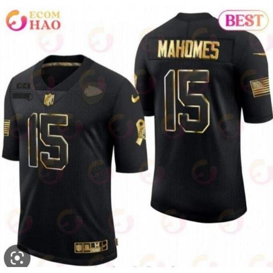 Men's Kansas City Chiefs #15 Patrick Mahomes Black Salute to service Stitched Jersey