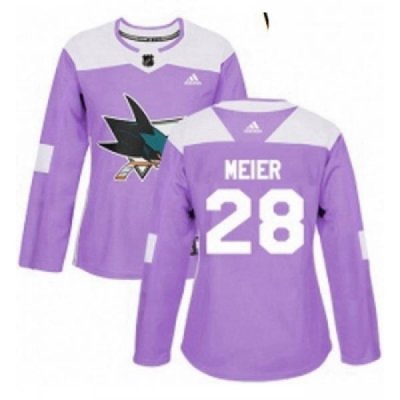 Womens Adidas San Jose Sharks 28 Timo Meier Authentic Purple Fights Cancer Practice NHL Jersey