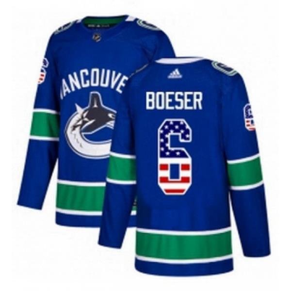 Mens Adidas Vancouver Canucks 6 Brock Boeser Authentic Blue USA Flag Fashion NHL Jersey