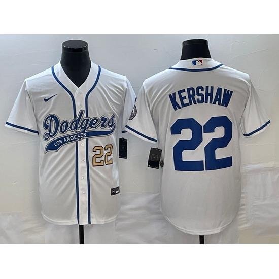 Men's Los Angeles Dodgers #22 Clayton KershaW Number White Cool Base Stitched Baseball Jersey