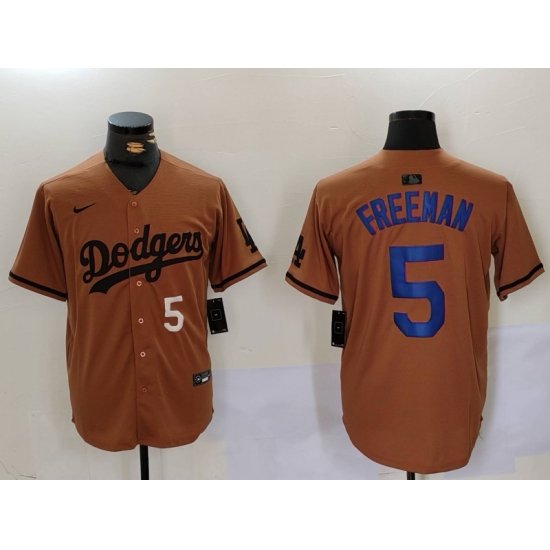 Men Los Angeles Dodgers 5 5 Freddie Freeman Brown Cool Base Stitched Baseball Jersey 3