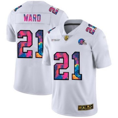 Cleveland Browns 21 Denzel Ward Men White Nike Multi Color 2020 NFL Crucial Catch Limited NFL Jersey