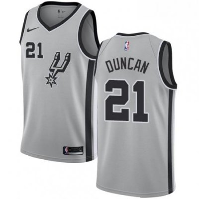 Mens Nike San Antonio Spurs 21 Tim Duncan Authentic Silver Alternate NBA Jersey Statement Edition