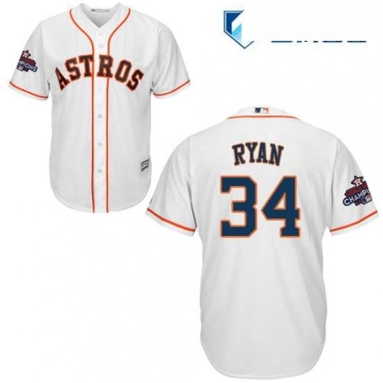 Mens Majestic Houston Astros 34 Nolan Ryan Replica White Home 2017 World Series Champions Cool Base MLB Jersey