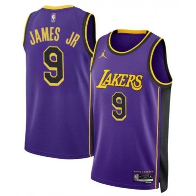 Men Los Angeles Lakers 9 Bronny James Jr  Purple 2024 Draft Statement Edition Stitched Basketball Jersey