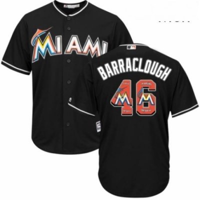 Mens Majestic Miami Marlins 46 Kyle Barraclough Authentic Black Team Logo Fashion Cool Base MLB Jersey