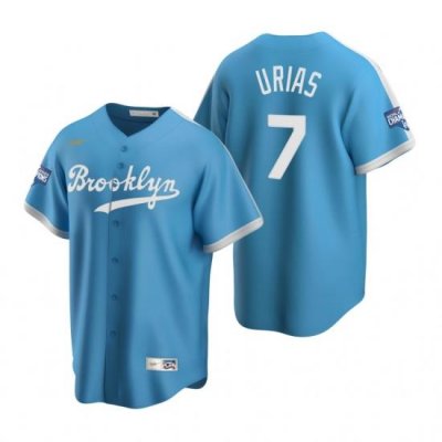 Men Brooklyn Los Angeles Dodgers 7 Julio Urias Light Blue 2020 World Series Champions CooperstoWn Collection Jersey