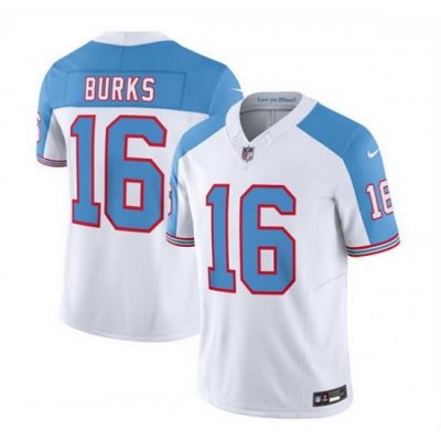 Men Tennessee Titans 16 Treylon Burks White Blue 2023 F U S E  Vapor Limited Throwback Stitched Football Jersey