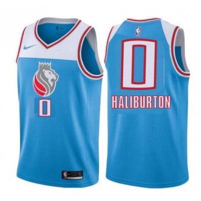 Men Sacramento Kings Tyrese Haliburton #0 Blue NBA Jersey