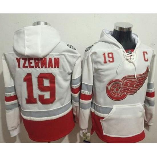 Men Detroit Red Wings 19 Steve Yzerman White Name  26 Number Pullover NHL Hoodie