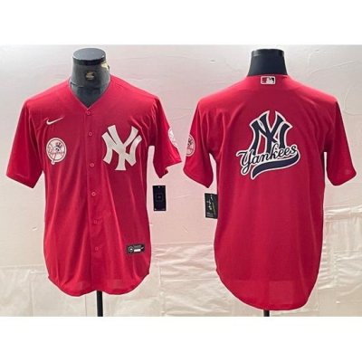 Men NeW York Yankees Big Logo Red Cool Base Stitched Baseball Jersey 7