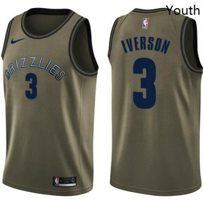 Youth Nike Memphis Grizzlies 3 Allen Iverson Swingman Green Salute to Service NBA Jersey