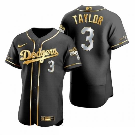 Men Los Angeles Dodgers 3 Chris Taylor Black 2020 World Series Champions Gold Edition Jersey