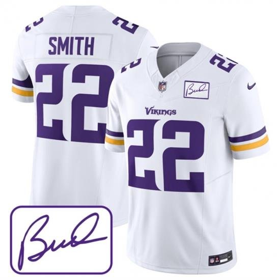 Men Minnesota Vikings 22 Harrison Smith White 2023 F U S E Bud Grant Patch Limited Stitched Jersey