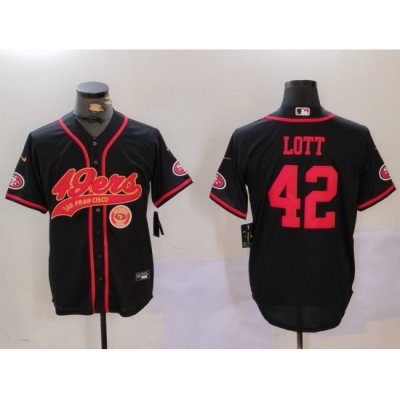 Men San Francisco 49ers 42 Ronnie Lott Black With Patch Cool Base Stitched Baseball Jersey 1