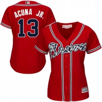 Womens Majestic Atlanta Braves 13 Ronald Acuna Jr Replica Red Alternate Cool Base MLB Jersey