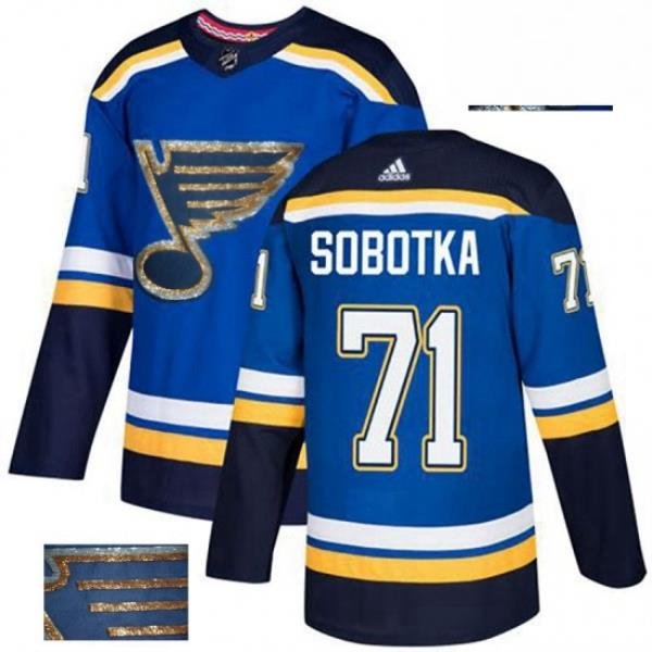 Mens Adidas St Louis Blues 71 Vladimir Sobotka Authentic Royal Blue Fashion Gold NHL Jersey