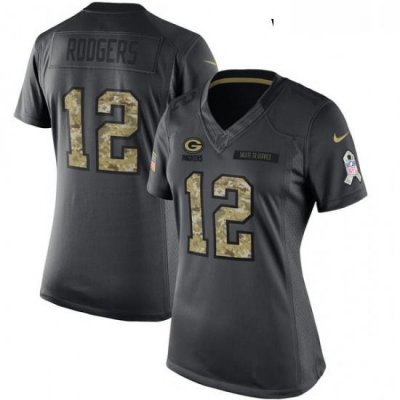 Womens Nike Green Bay Packers 12 Aaron Rodgers Limited Black 2016 Salute to Service NFL Jersey