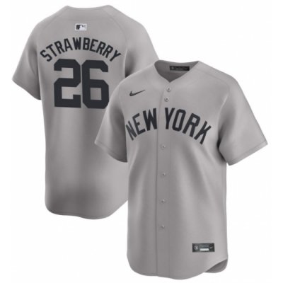 Men New York Yankee #26 Darryl Strawberry Gray Stitched Cool Base jersey