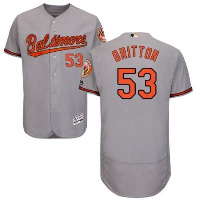 Mens Majestic Baltimore Orioles 53 Zach Britton Grey Road Flex Base Authentic Collection MLB Jersey