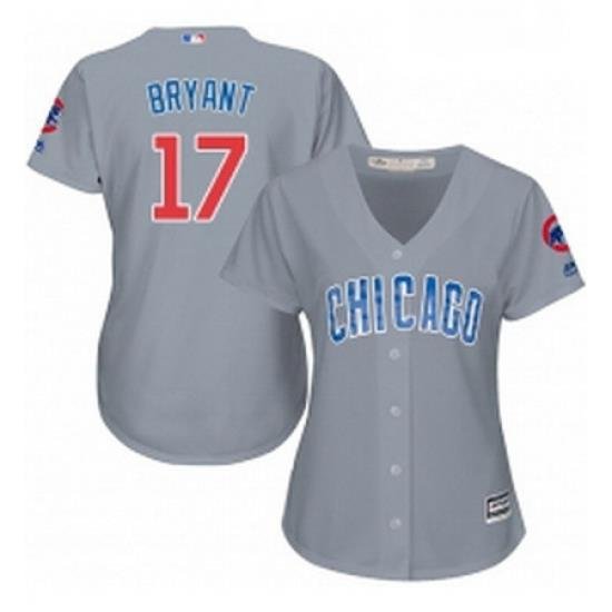 Womens Majestic Chicago Cubs 17 Kris Bryant Replica Grey Road MLB Jersey